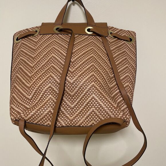 Michael Kors Junie Woven Leather Acorn Butternut Medium Leather Backpack - Picture 8 of 12